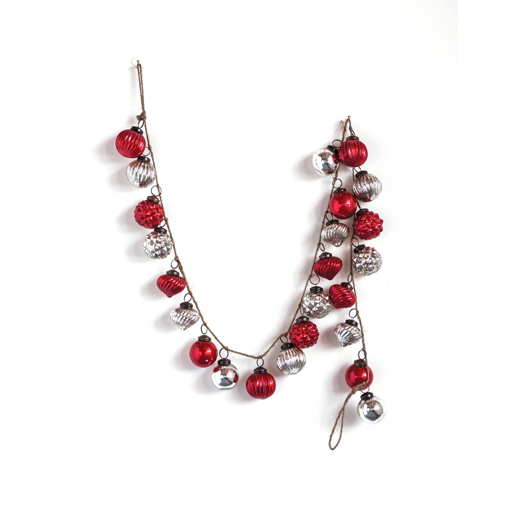Hello Honey® 6ft. Red & Silver Embossed Mercury Glass Ornament Garland